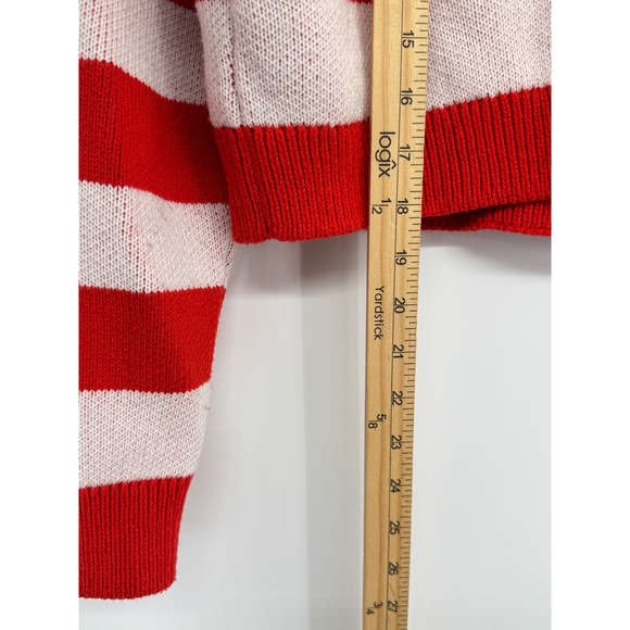 ZARA Sweater Women M Orange White Striped Cropped Academia Preppy Parsian Casual - Picture 4 of 9